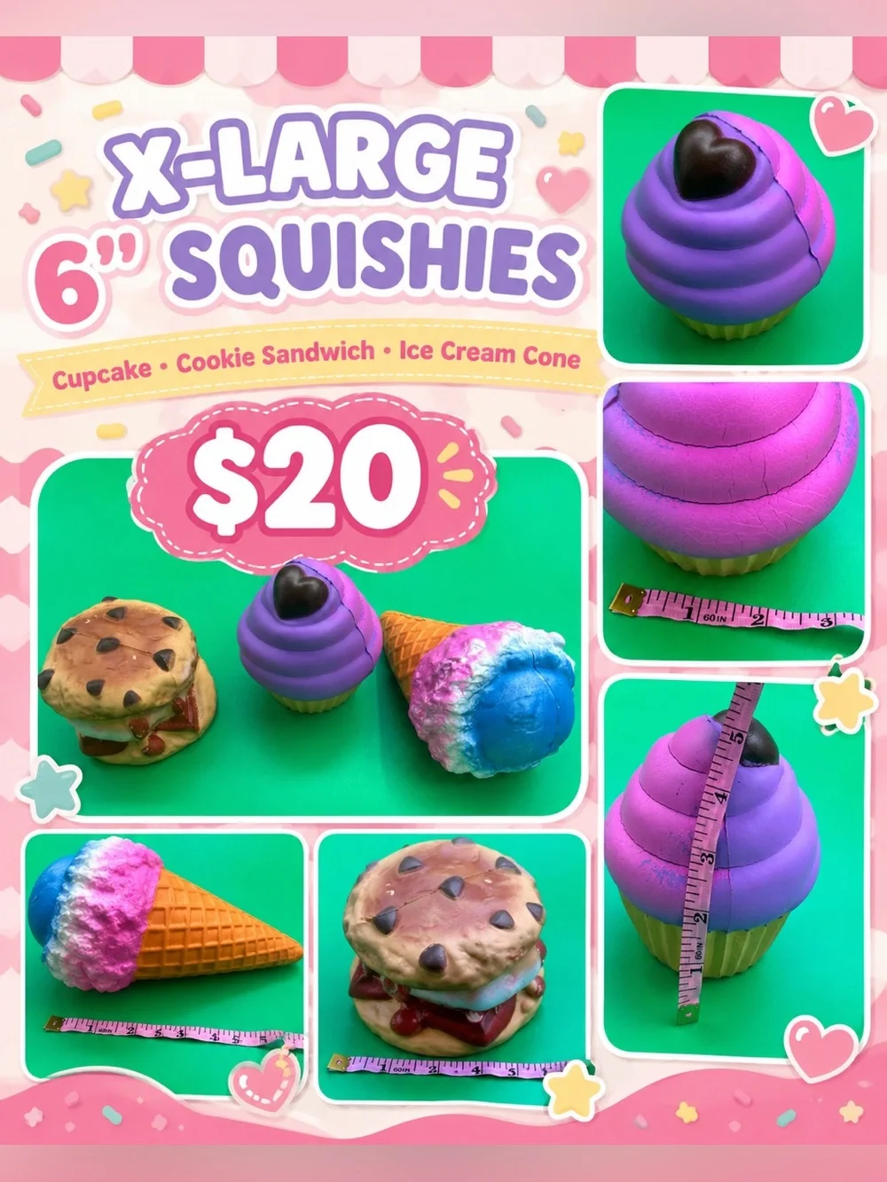 X-Large Purple Cupcake Cookie, Icecream cone Squishy Toys -